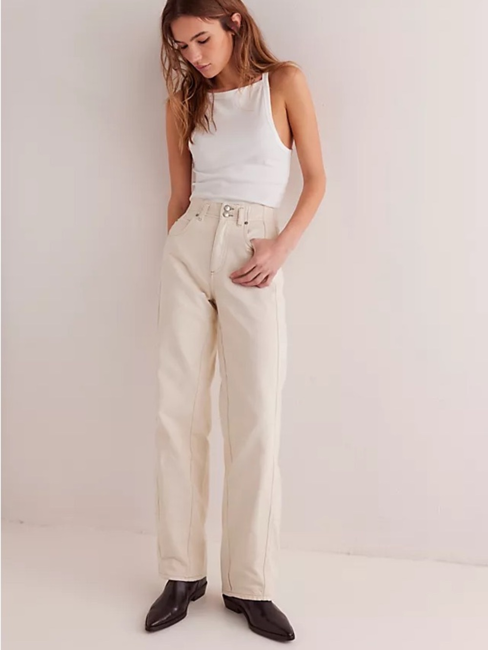 NEW Free People We The Free Aster Straight Leg Jeans size 30 Cream off white